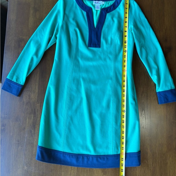 Vineyard Vines Jade Green and Navy Blue Dress, Long Sleeve, A-Line, size 6 - Picture 4 of 10